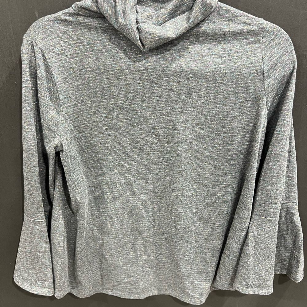 EUC Anthro gray top with shimmer stripes and bell sleeves - size XS